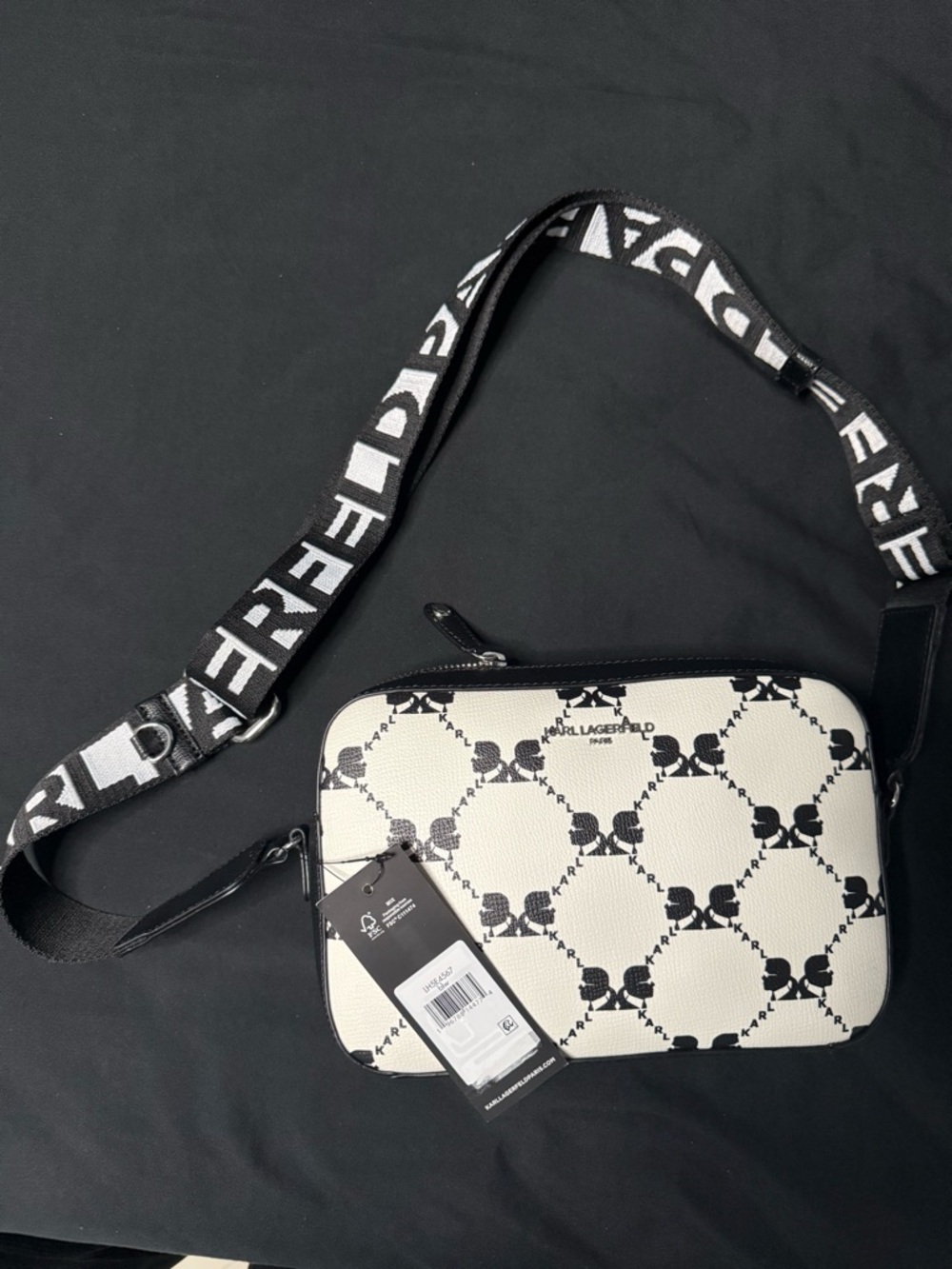 Karl Lagerfeld Black & White Logo Chain Crossbody Bag